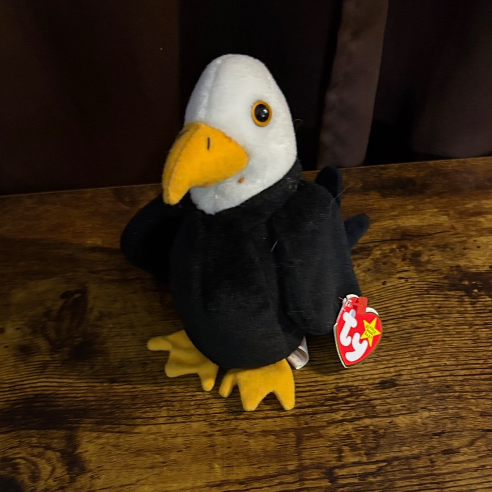 Ty Black and White Baldie Eagle Plushie with Orange Beak